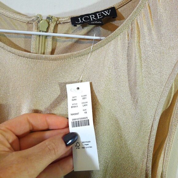 J. Crew Metallic High Neck Slip Dress In Luster Crepe Spring 2024 - Gold 18 - Picture 7 of 12